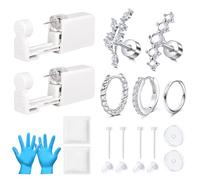 AVYRING Ear Piercing Kit for Cartilage Helix Conch Tragus Piercing, 2 Pack Painless Disposable Piercing Gun with 16G Flat Back Earrings Studs, At Home Self Earpiercing Kit Tools and Supplies, Silver