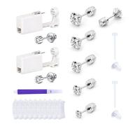 AVYRING Ear Piercing Kit Stainless Steel Ear Piercing Gun with Flat Screw Back Studs Disposable Ear Piercing Kit Half Cartilage 2-6MM 3A Sparkly Zircon Screw on Earrings for Women Men