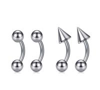 AVYRING G23 Solid Titanium Eyebrow Piercing Jewelry 16G Curved Barbell Set - Ball & Spike Design, Length 6mm 8mm 10mm Rook Piercing for Women Men, 2 Pairs, 16G (1.2mm) 6mm, Titanium, no gemstone