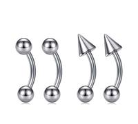 AVYRING G23 Solid Titanium Eyebrow Piercing Jewelry 16G Curved Barbell Set - Ball & Spike Design, Length 6mm 8mm 10mm Rook Piercing for Women Men, 2 Pairs, 16G (1.2mm) 8mm, Titanium, no gemstone