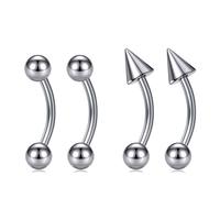 AVYRING G23 Solid Titanium Eyebrow Piercing Jewelry 16G Curved Barbell Set - Ball & Spike Design, Length 10mm Rook Piercing for Women Men, 2 Pairs