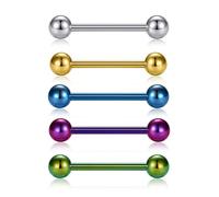 AVYRING G23 Solid Titanium Tongue Rings 14G 16mm Hypoallergenic - Set of 5 Colors (Silver/Gold/Blue/Purple/Green) for Men Women Party Music Fest Daily