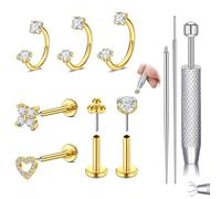 AVYRING Horseshoe Nose Ring Set for Women - 20G Septum Rings & Push-in Flat Back Nose Studs, 316L Stainless Steel Piercing Jewelry with Tools for Labret Lip Helix Tragus Cartilage Earrings, Gold