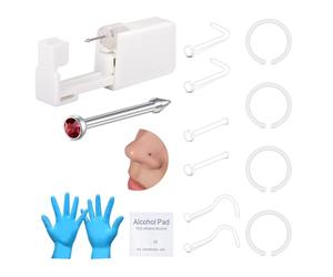 AVYRING Nose Piercing Kit with Garnet Stud, Painless Self-Piercing Gun, 20G Clear Studs