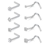 AVYRING Nose Stud Piercing Jewellery for Women Man, Stainless Steel L-Shaped Nose Studs Curved Screws with Heart Cubic Zirconia, Hypoallergenic Thin 18G Silver