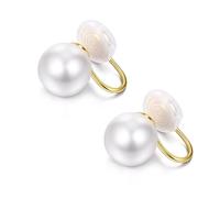 AVYRING Pearl Clip On Earrings, Simulated Freshwater White Pearl Classic Jewellery Gold Earrings for Women Girls Fake Piercing Hoop Earrings 14mm
