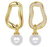 AVYRING Pearl Drop Earrings, Hypoallergenic Gold Earrings for Women, Geometric Diamond Hoop Earrings Stud, Delicate and Elegant Earrings Jewellery for Brides Bridesmaids Wedding