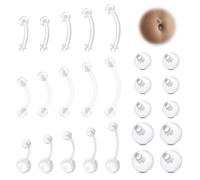 AVYRING Plastic Belly Button Bars 14G Clear Invisible Retainers Set 3 Styles Bioflex Short & Long Bar Navel Piercing Jewelry for Pregnancy MRI Daily Wear, Pack of 25 Pieces