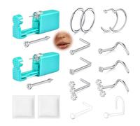 AVYRING Professional Nose Piercing Kit, 2 Pack Painless Disposable Self Piercing Gun with 20G L-Shape Nose Studs & Rings for Women Men, Silver