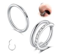 AVYRING Silver Cartilage Double Hoop Earrings, 16G/18G 8mm Cubic Zirconia Helix Tragus Conch Piercing Jewelry, Stainless Steel Hypoallergenic Hoop Earrings for Women & Men