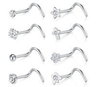 AVYRING Silver Nose Stud Piercing Jewellery for Women Man, Hypoallergenic Stainless Steel Nose Studs Screws Curved with CZ Diamond 20G