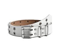AVZXXKUF Grommet PU Leather Belts Y2K Punk Waist Belts Double Grommet Stars Adjustable Waist Belt Rock Niche Design Belt Vintage Jeans Belts for Women or Men(White)
