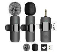 AVZYARDY 2.4G Wireless Lavalier Microphone Audio Video Recording Mini Lapel Mic Noise Reduction 3 in 1 Portable Lavalier Mic for Huawei Xiaomi for Live Broadcast Gaming (1 drag 2)
