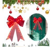 AVZYARDY 24 Inch Pre-Lit Christmas Bow Decoration with Warm White LED Lights, Large Red Lighted Xmas Bow with Dual Hanging Rings for Indoor Outdoor Holiday, Window, Porch & Wall Decor