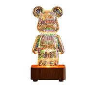 AVZYARDY 3D Fireworks Bear Night Lights Three-Dimensional Light 8 Color Changing Glass Colorful Bear Bedside Table Lamp Nightstand Bedroom Lamp Gift for Baby Girls Boys Birthday