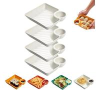 AVZYARDY 4Pcs Sauce Separated Plate, Japanese Dumpling Plate with Compartment Dipping Saucer, Colorful Platters Snack Dip Bowls & Serving Platters Snack for Dumplings Chips Fried Chicken Tacos