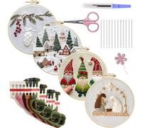AVZYARDY Christmas Embroidery Kit, 4 Sets DIY Cross Stitch Kits for Adults Beginners, Christmasc Needlepoint Craft Set with Hoops Cloth Threads & Needles, Handmade Sewing Craft Set