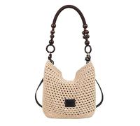 AVZYARDY Crochet Beach Bags for Women, Large Capacity Knitting Tote Bag with Wood Bead Handle Mesh, Beach Bag Summer Hobo Bag for Shopping Travel Daily Use-Black L