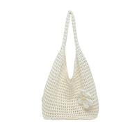 AVZYARDY Crochet Mesh Beach Tote Foldable and Lightweight Handmade Crochet Shoulder Bag Large Capacity Soft Y2k for Women Travel Daily Use (White) (白色)