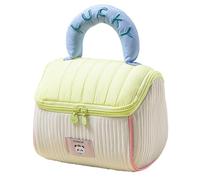 AVZYARDY Cute Quilted House Makeup Bag for Women, Cotton Padded Travel Cosmetic Pouch with Handle, Small Skincare Organizer Case with Zipper for Girls Daily Use-Yellow