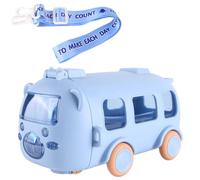 AVZYARDY Drinks Bottle, 500ml Bus Shape Cute Water Bottle with Movable Wheels & Strap, ABS Silicone Drinking Water Bottle for Kids, Toddlers, School, Nursery, Kindergarten