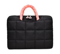 AVZYARDY Men Women Nylon Puffy Laptop Handbag Large Capacity Computer Messenger Purse Solid Color with Zipper for Business Work Office Travel (Black 14in) (黑色)