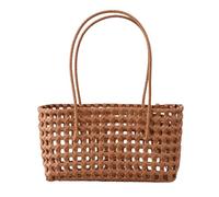 AVZYARDY Solid Color Weave Tote Bag with Handle Simple Woven Shoulder Bag Handheld Picnic Basket Hollow Woven Shoulder Purse for Outdoor Fruit Picking Flower Arranging (Khaki)