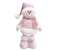 AVZYARDY Standing Christmas Snowman Plush Doll with Retractable Legs, 12 Inch Extendable Holiday Decoration, Cute Pink Sequin Santa Claus Snowman for Fireplace Table & Shelf Decor