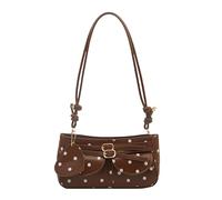 AVZYARDY Women Dot PU Leather Shoulder Bag with Love Pendant Satchel Bags Lightweight & Portable Clutch Purse Multi-Pocket for Gift Commute Daily Casual Matching (Brown)