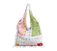 AVZYARDY Women Knitted Shoulder Bag Colorful Patchwork Summer Beach Purse Large Capacity Tote Handbag with Tassel for Travel Shopping Work Dating Daily Use (Green)