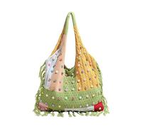 AVZYARDY Women Knitted Shoulder Bag Colorful Patchwork Summer Beach Purse Large Capacity Tote Handbag with Tassel for Travel Shopping Work Dating Daily Use (Olive Green)