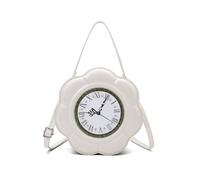 AVZYARDY Women PU Leather Modern Clock Handbag Large Capacity Small Clock Purse Retro Top-Handle Bags with Adjustable Strap for Daily Office Work Outing Social Occasions (White 220 * 220 * 90)