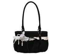 AVZYARDY Y2k Bow Pleated Cloud Purse with Pearl Bow Pendant Hobo Shoulder Bag PU Leather Y2K Aesthetic Cute Bag for Women Girl Shopping Daily Use (Black)