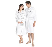 AW Bridal 2Pcs Mr Mrs Waffle Knit Robes, Couples Embroidered Spa Robe Set, Comfy Wedding Gowns - White - Mrs & Mr., One Size