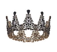 AW BRIDAL Black Baroque Queen Crown for Women, Gothic Crystal Tiara for Halloween Wedding Pageant Quinceanera Birthday Party, Rhinestone Hair Accessories for Bride