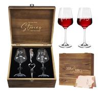 AW BRIDAL Engagement Gifts for Couples Mr and Mrs Wine Glasses Set, Wedding Gift for Bride and Groom, Couple Gifts for Him and Her, Wedding Wine Glasses with Wine Opener Stopper Wooden Keepsake Box