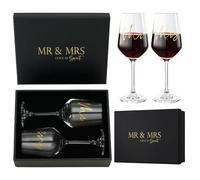 AW BRIDAL Mr and Mrs Wine Glasses Set of 2 for Engagement Bridal Shower, Wedding Gifts for Newlywed Couples 2025, Personalized Anniversary Wine Glass Gift Basket for Bride Groom and Fiance Fiancee