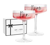 AW BRIDAL Wedding Gifts for Couples 2026 Mr and Mrs Martini Glasses, 8.5oz Ribbed Coupe Glass Set, Engagement Gifts for Bride to Be, Bridal Shower Gift, Cocktail Margarita and Champagne Glasses