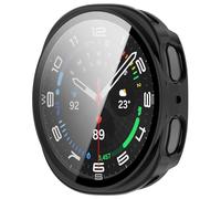 AWADUO Compatible with Samsung Galaxy Watch 8 44mm Smartwatch Full Coverage PC Protective Case Cover with Tempered Glass Touchable Screen Protector Smartwatch Accessories(Black)