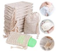 awagas 30Pcs Organic Soap Bags, 100% Natural Sisal Soap Bags Bulk 14x 9cm, Eco Friendly Bath Sponge Puff Bag, Exfoliating Saver with Drawstring for Foaming Drying Soaps