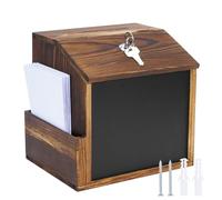 awagas Wooden Suggestion Box with Lock and Keys, Wooden Wall Mount Donation and Ballot Box for Charity, 23x21x16.5cm Wedding Post Boxes with Side Slot, Writing Blackboard