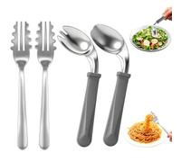 Awaiymi Adaptive Utensils（2 Pcs Forks and 2 Pcs Spoons）,Parkinsons-Built Up Utensils,Easy Grip Safe Stainless Steel, 1.5 oz Weighted Each for Hand Tremors, Daily Living Elderly, Arthritis, Parkinsons