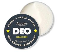 Awake Organics DEO - Natural Plastic Free Deodorant for Men - Cedar Ridge - Cedarwood & Black Pepper - Aluminium Free - Plastic Free - Bicarb Free - Vegan - Made in England - 58g