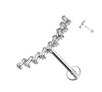 AWAKEN Labret Piercing in Titanium in the Shape of Nine Baguette Rectangular Crystals and with Internal Thread PWC-056 Transparent Silver