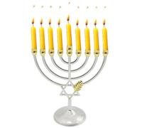 awakentti Hanukkah Menorah Vintage Geometric Candle Holder, Holds 9 Candles, Gold Metal Menorah for Shabbat, Home Decor, Events, Banquet