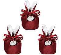 AWAMED 3Pcs Bunny Ears Drawstring Gift Bag, Party Bags Sweet Bags Velvet Storage Drawstring Bag for Wrapping Wedding Birthday Baby Shower New Year Gift Easter Decorations-Red