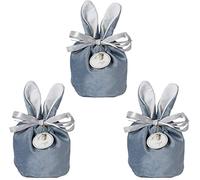 AWAMED 3Pcs Bunny Ears Drawstring Gift Bag, Party Bags Sweet Bags Velvet Storage Drawstring Bag for Wrapping Wedding Birthday Baby Shower New Year Gift Easter Decorations-Blue