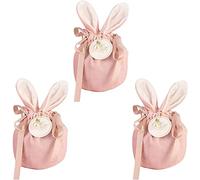 AWAMED 3Pcs Bunny Ears Drawstring Gift Bag, Party Bags Sweet Bags Velvet Storage Drawstring Bag for Wrapping Wedding Birthday Baby Shower New Year Gift Easter Decorations-Pink
