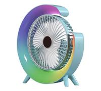 Awan Marketing USB Desk Fan with Colour Changing LED Light - Quiet Portable Table Fan with 3 Speeds, 1800mAh Rechargeable Battery, 180° Adjustable Mini Fan for Home, Office, Bedroom - White