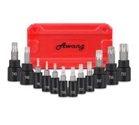 Awang 13Pcs Star Bit Socket Set T8-T60，1/4 3/8 1/2 Inch 50BV30 CR-V Drive Socket and S2 Alloy Steel Bit with Storage Case